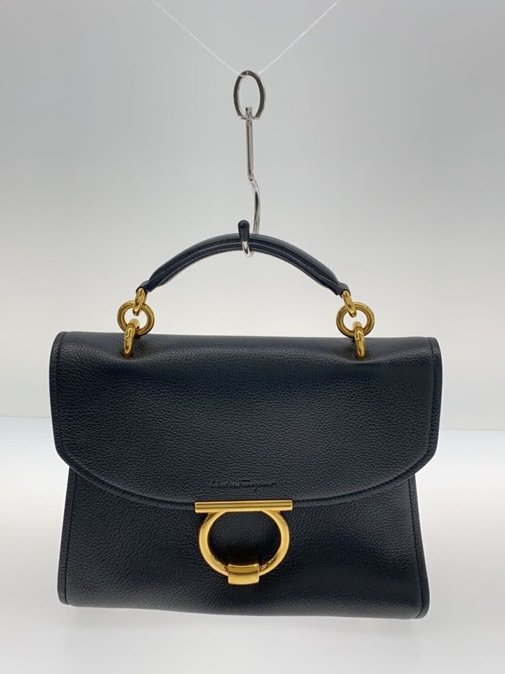 Salvatore Ferragamo leather Gancini top handle bag flap Black
